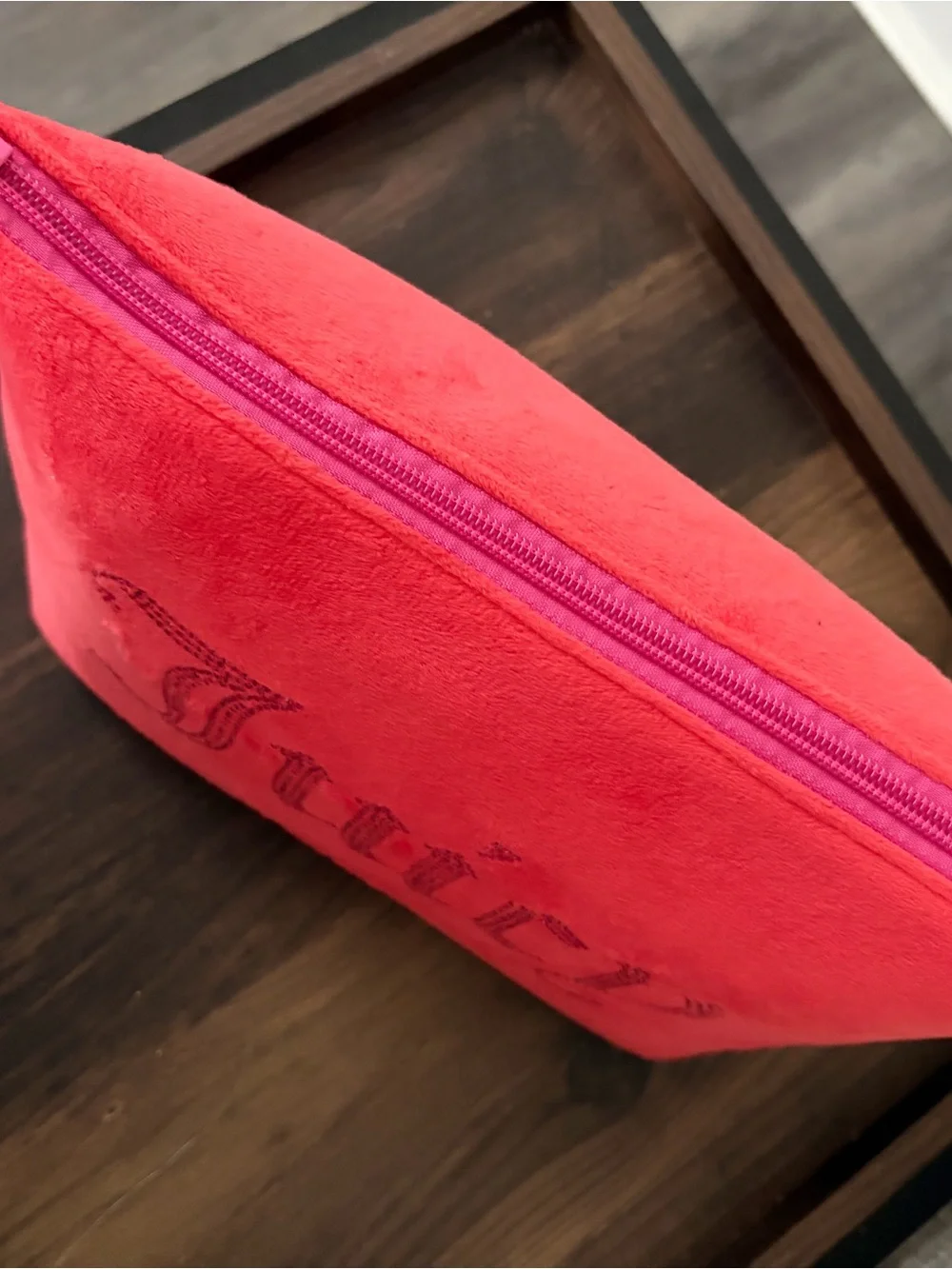 Juicy Couture Bright Pink Rhinestone Logo Velour Cosmetic Pouch
